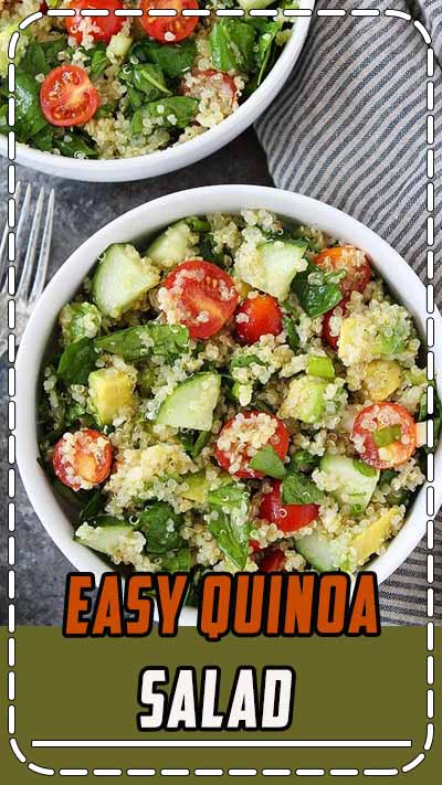 Easy Quinoa Salad is the BEST quinoa salad recipe! It is great for lunch, dinner, or the perfect side dish for potlucks and parties. #quionasalad #quinoa #salad #vegan #vegetarian #glutenfree #healthyrecipe #easyrecipe #veganrecipes #saladrecipe #salad