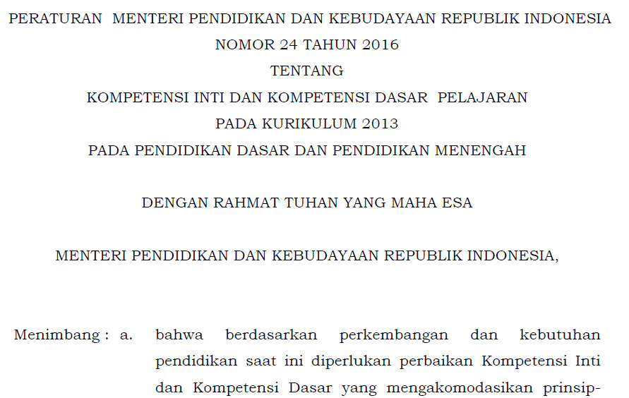 Permendikbud Nomor 24 Tahun 2016 Tentang Ki Dan Kd Mgmp Ips Indramayu