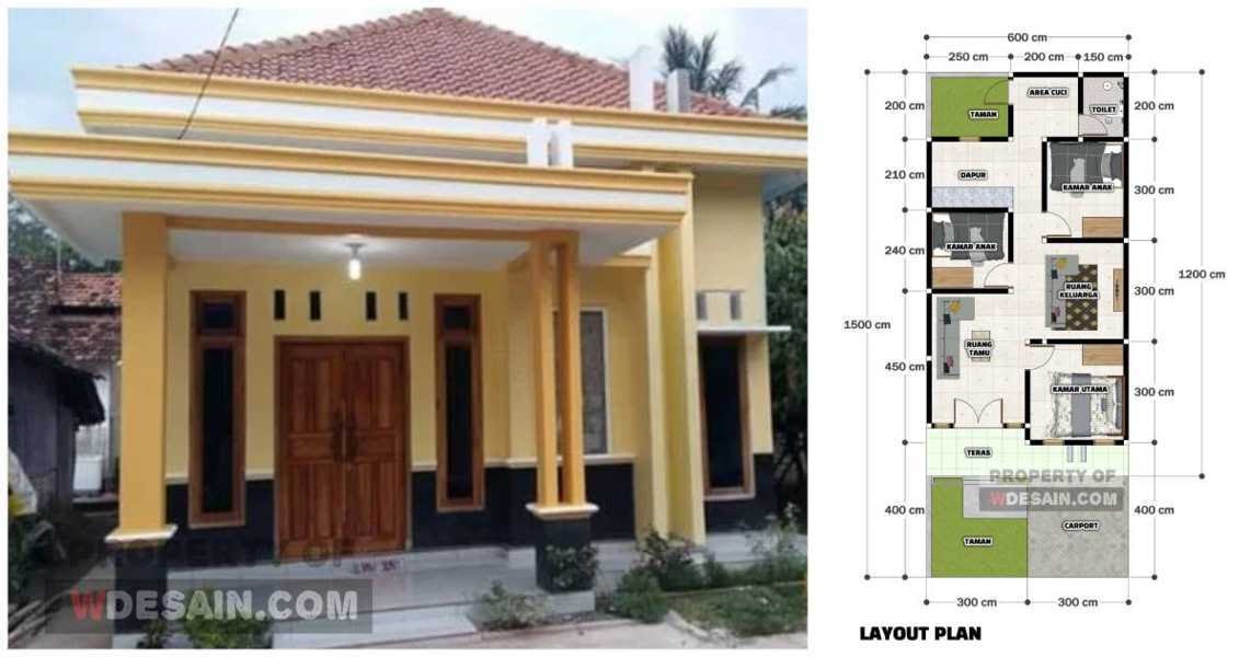 Desain Rumah  Ukuran  6x12 Dengan 3 kamar Model  Minimalis 