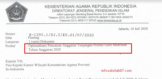 Download Surat Edaran Optimalisasi Pencairan Anggaran Tunjangan Profesi Guru Madrasah Tahun Anggaran 2020
