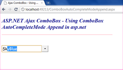 Aspxcombobox Dot Net Examples: Using ComboBox AutoCompleteMode Append in asp.net