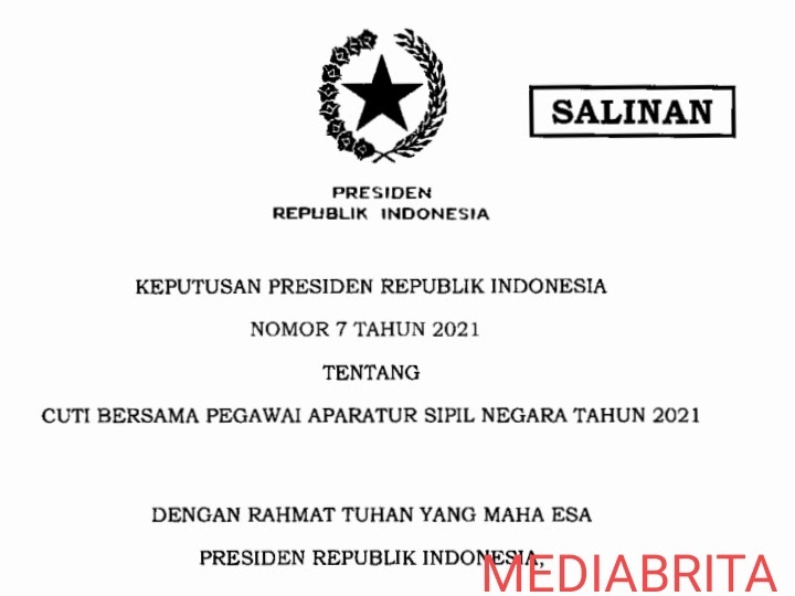 Donlod Keppres 7 Tahun 2021 Tentang Cuti Bersama Pegawai Aparatur Sipil Negara Tahun 2021 Format Pdf Media Brita Rakyat