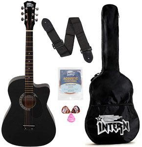Intern INT-38C-BK-G Cutaway Right Handed Acoustic Guitar Kit With Bag Strings Pick And Strap (Black 6 Strings) Intern INT-38C-BK-G Cutaway Right Handed Acoustic Guitar Kit With Bag Strings Pick And Strap (Black 6 Strings)