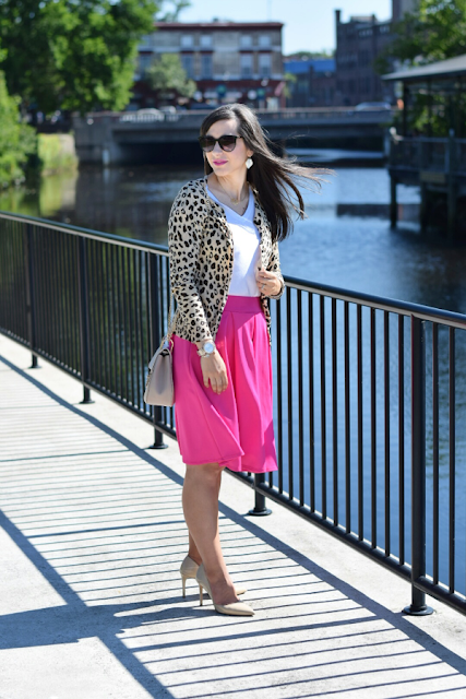 Summer A-line skirt with leopard cardigan