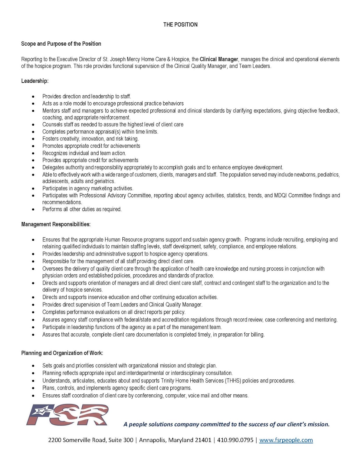 Home Care Clinical Manager Job Description