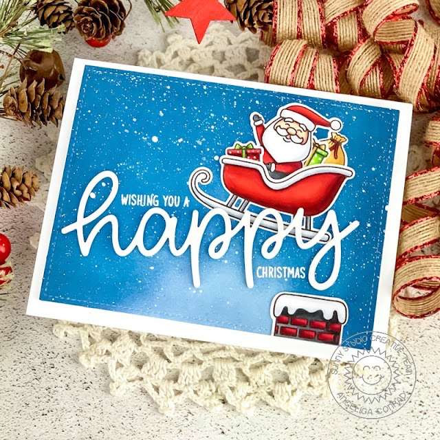 Sunny Studio Stamps: Santa Claus Lane Frilly Frame Dies Happy Word Die Christmas Card by Angelica Conrad Sunny Studio Stamps: Santa Claus Lane Frilly Frame Dies Happy Word Die Christmas Card by Angelica Conrad