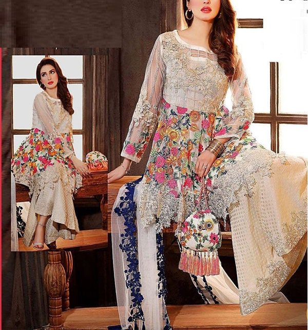 Fashions 2018 heavy embroidered net suit with wilsonagirardj chiffon dupatta