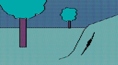 Image from the 1980 Sierra game, the Wizard and the Princess, showing a crevice in a mound of dirt.