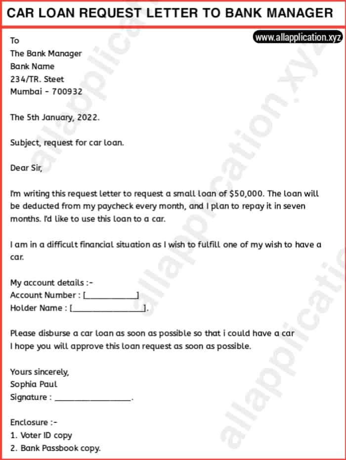 Car Loan Request Letter To Bank Manager [3+ SAMPLES & FORMAT].