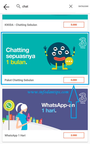 Cara Membeli Paket Chat Kartu Tri 3 Rp 5 000 Sebulan