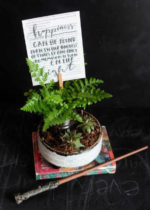 She's Crafty Harry Potter Planter made from a Thrifted Wooden Bowl