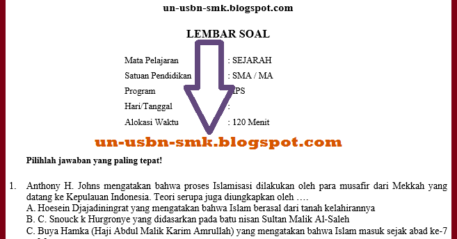 Soal USBN Sejarah SMA MA IPS K2013 Tahun 2018/2019 soal
