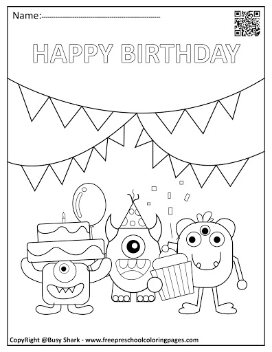 Happy birthday monsters coloring pages