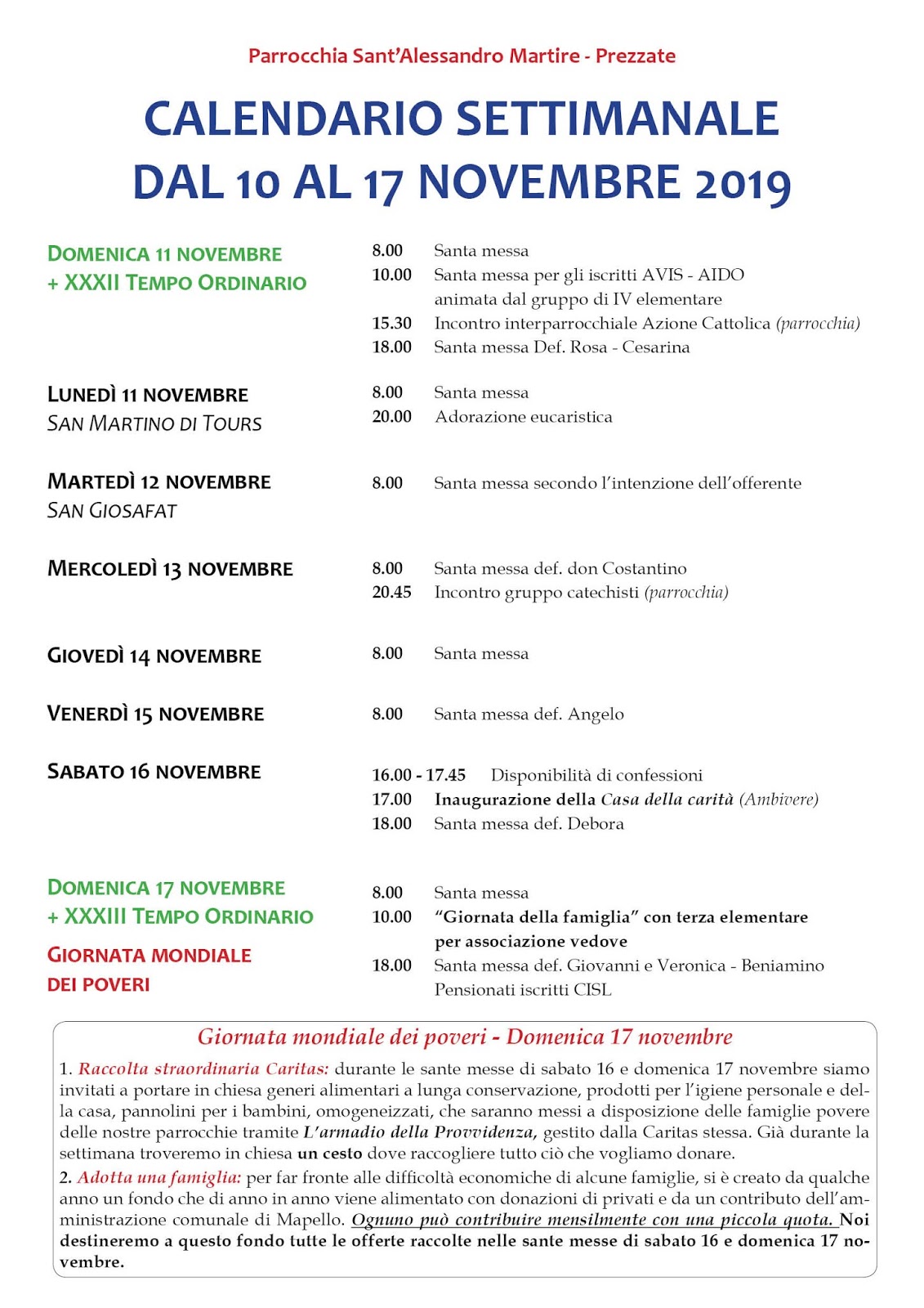 Parrocchia di Prezzate BG Dal 10 novembre al 17 novembre
