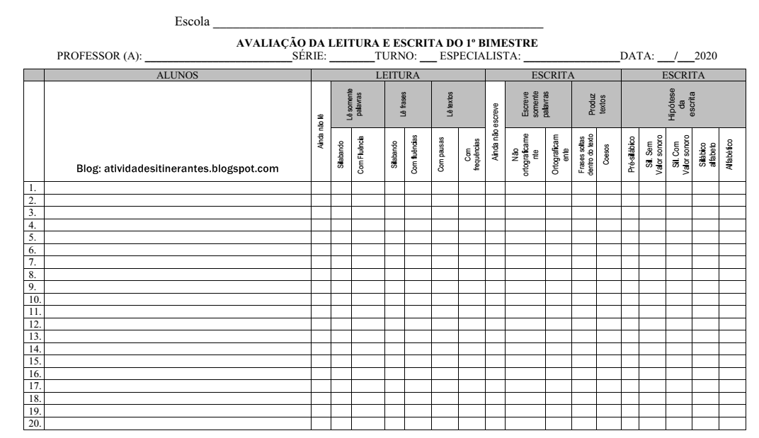 Ficha Para Avaliação Da Leitura E Escrita Sondagem De Leitura E