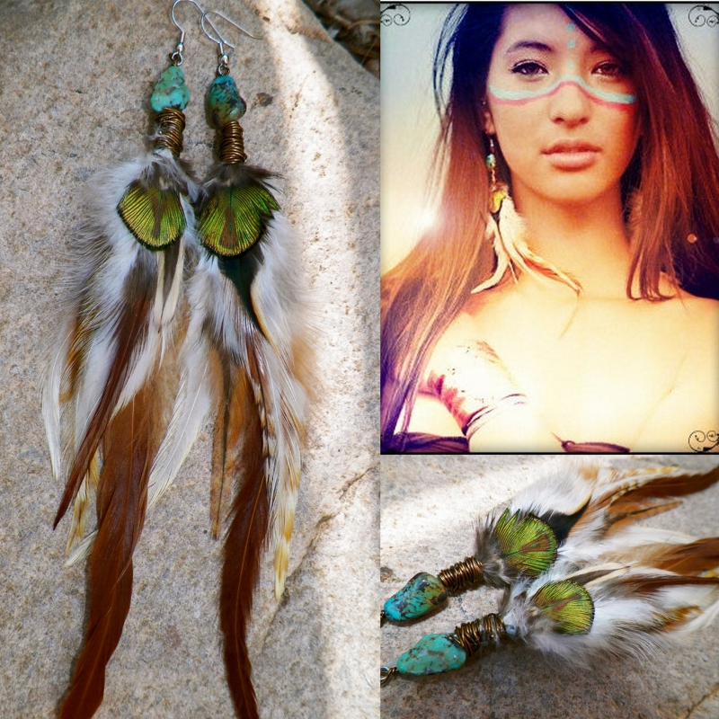 Turquoise and Feather Earrings