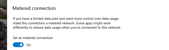 et metered connection to be ON.