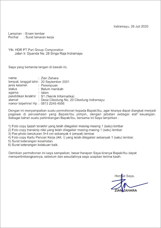 Contoh surat lamaran kerja