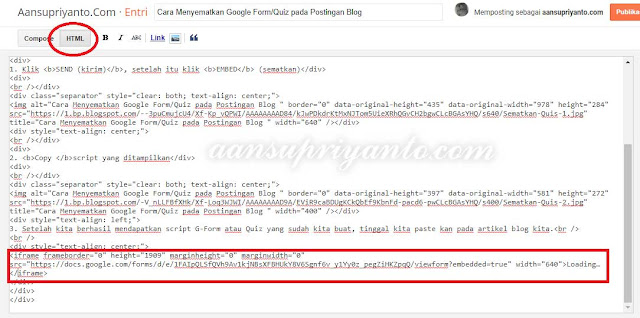 Cara Menyematkan Google Form/Quiz pada Postingan Blog Cara Menyematkan Google Form/Quiz pada Postingan Blog