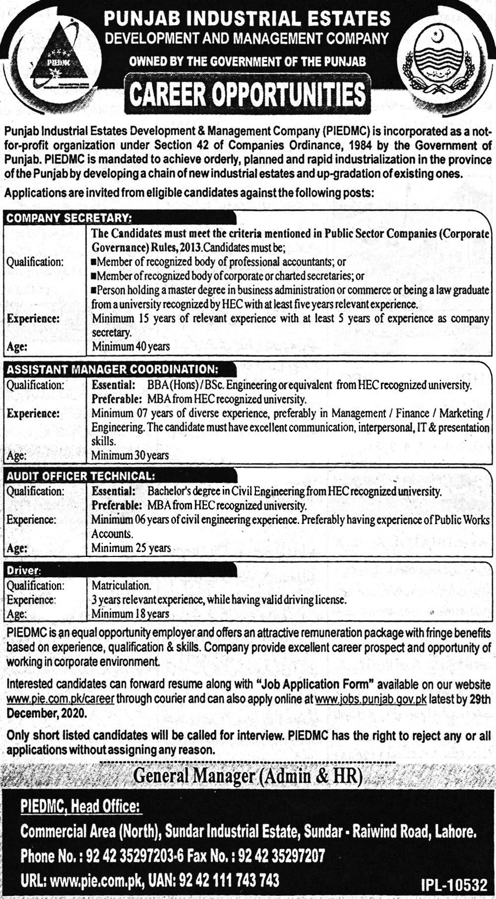 Punjab Industrial Estate Jobs 2020 | Management Company JOBS IN LAHORE