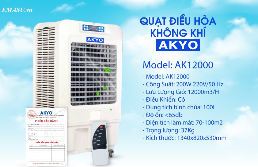 Quạt điều hòa không khí Akyo AK12000 sử dụng cho nhà hàng, kho xưởng, khách sạn và các khu vực có không gian mở rộng khác