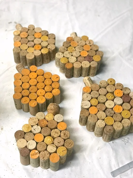 Wine cork pumpkins with random corks painted orange