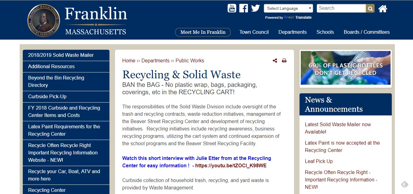 Franklin Matters "plastic bags are the 1 cause of ruined recyclables"