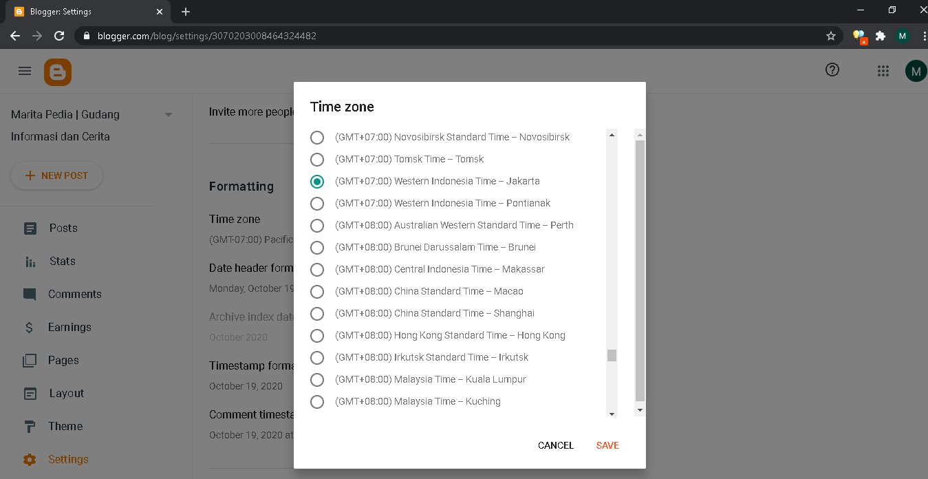 setting timezone di blogspot