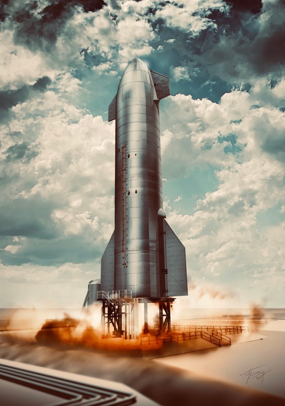 Poster of SpaceX's Starship SN8 on launch stand by Tony Bela