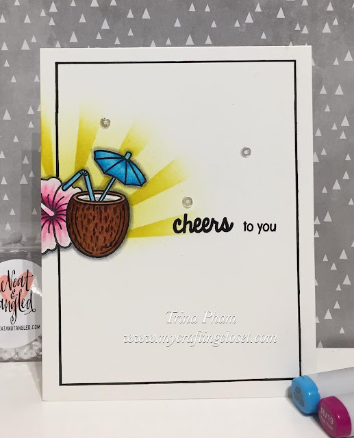 Sunny Studio Stamps: Tropical Paradise Coconut Umbrella Drink Card by Trina Pham