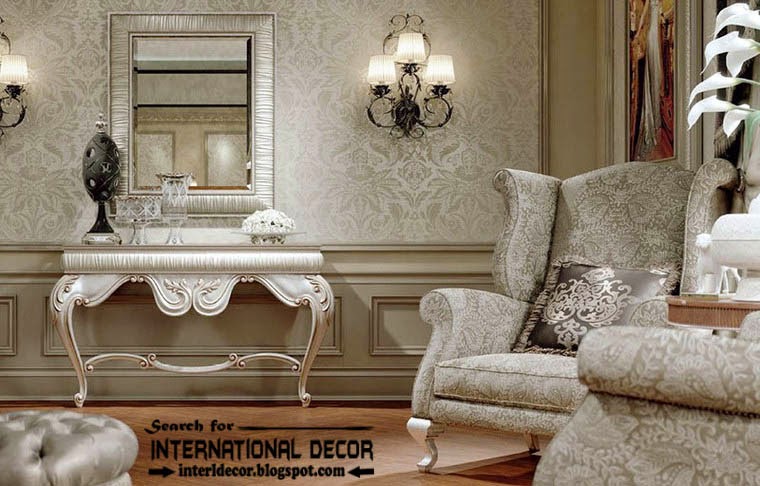 luxury classic interior design decor and furniture, silver dressing table with mirror