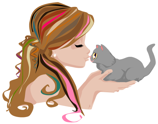 perfil de una muchacha dándole un besito a su pequeño gatito