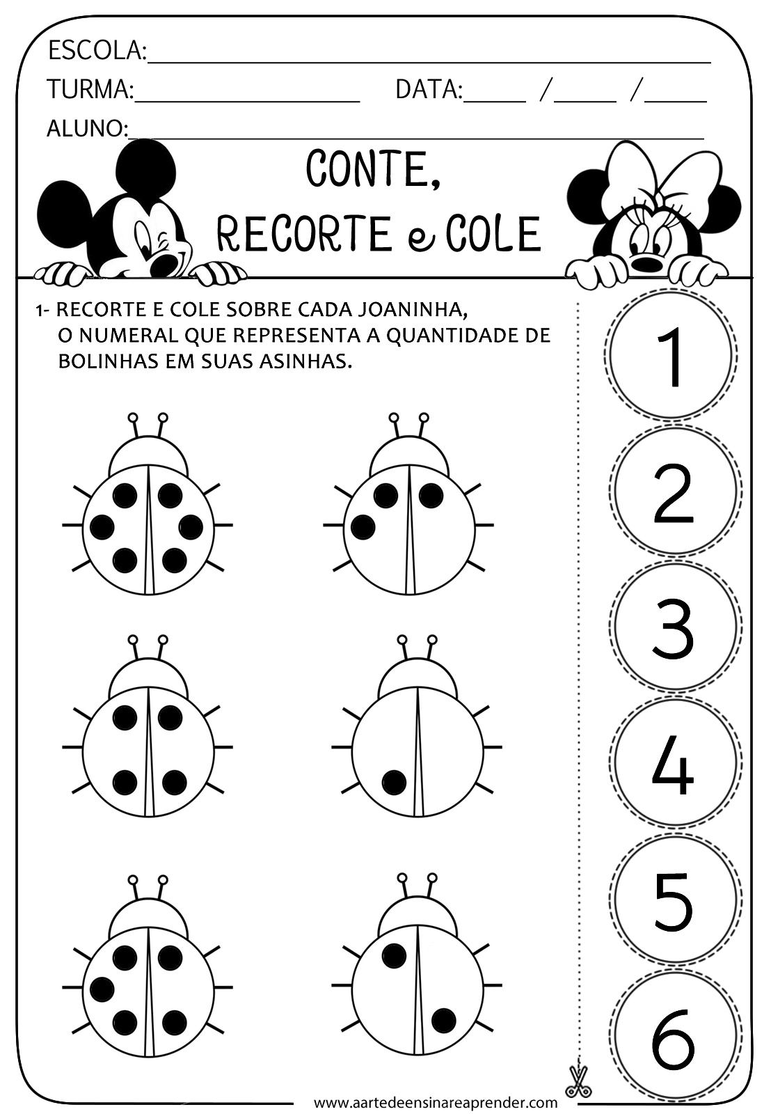 Atividades de Matemática – Cálculo, recorte e colagem das adições –