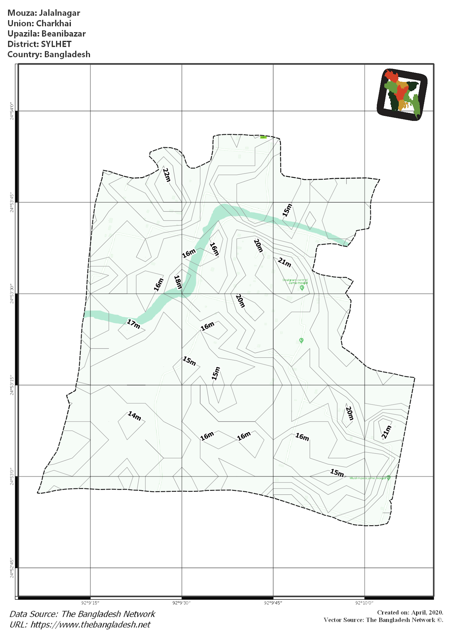 Map of Jalalnagar Mouza of Beanibazar Upazila, SYLHET, Bangladesh.