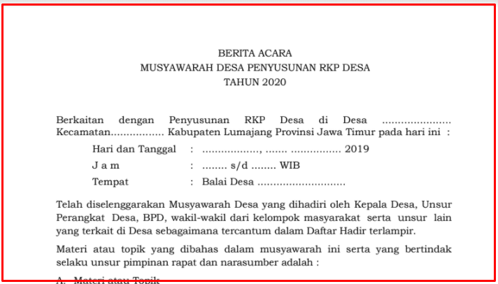 Download Lengkap Contoh Berita Acara Musyawarah Desa Terbaru