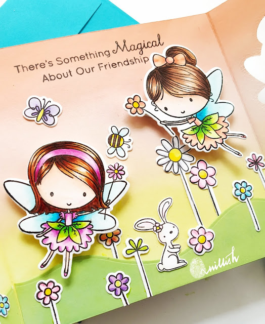 MFT stamps fairy card, Fairy happy stamp set, Interactive card, card for girls, Q uillish,Mftstamps, Copic markers, MFT dienamics, Fun fold cards,