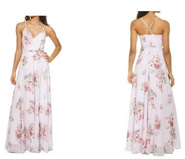 Elegantly Inclined Floral Print Wrap Gown