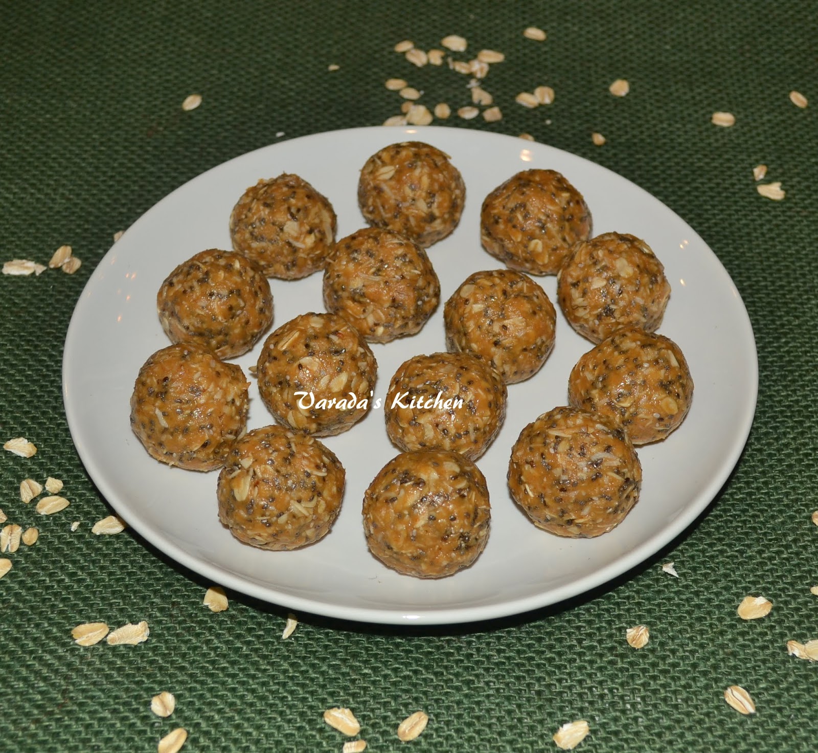 Varada's Kitchen and Garden Oatmeal Chia Peanut Butter Energy Balls