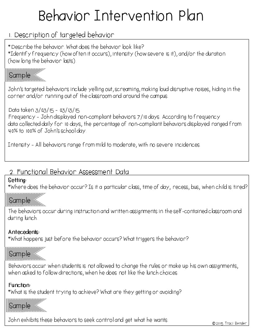 The Bender Bunch Creating A Behavior Intervention Plan BIP 