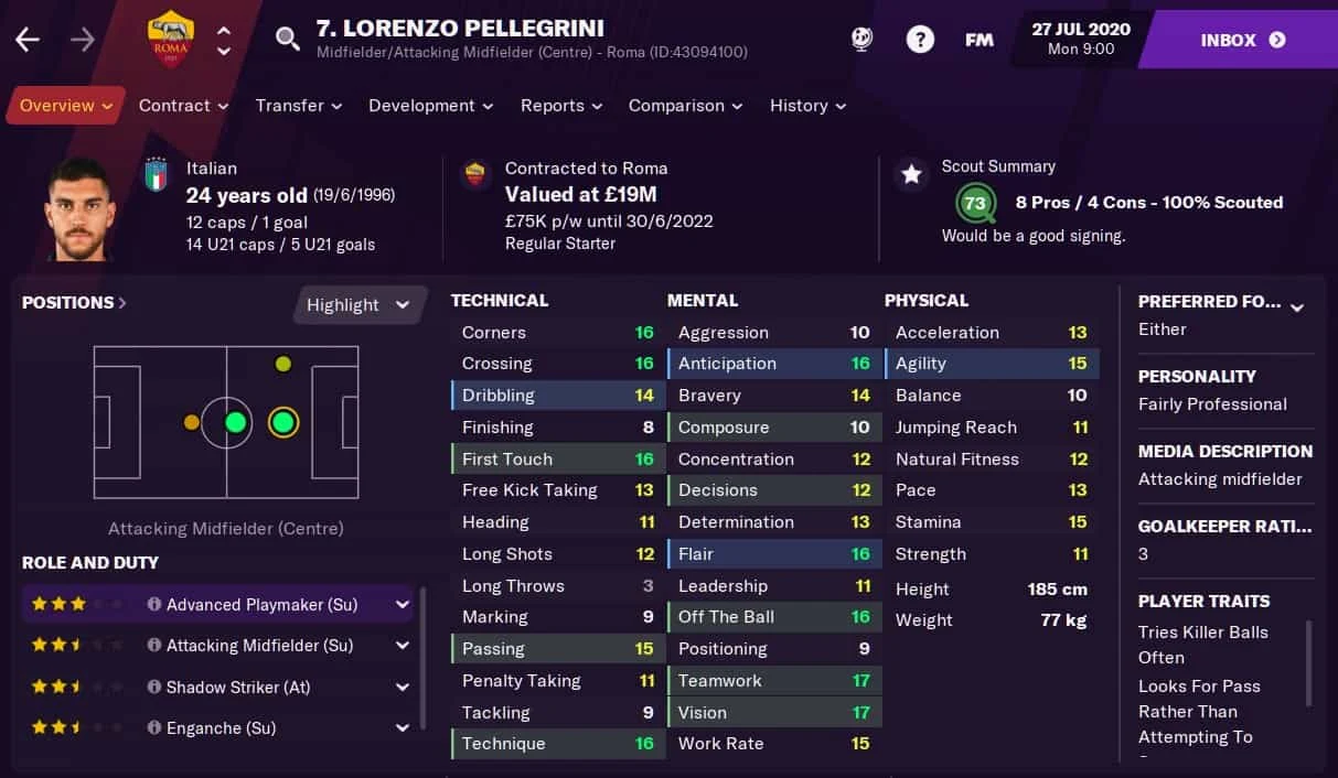 Lorenzo Pellegrini Football Manager 2021