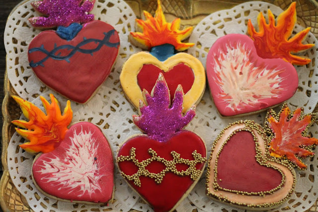 flaming heart cookies,Sacred Heart Cookies,Cookie Decorating,royal icing,St. Valentine's,decorated cookies,heart in flames cookies,valentines cookies, valentines,