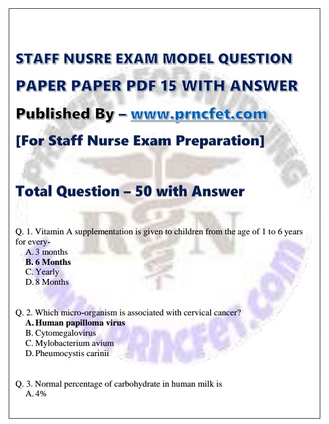 Latest Staff Nurse Recruitment Staff Nurse Papers Exam Pattern
