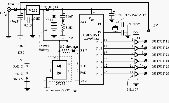 Schematic Diagram: AT89C2051 microcontroller circuit