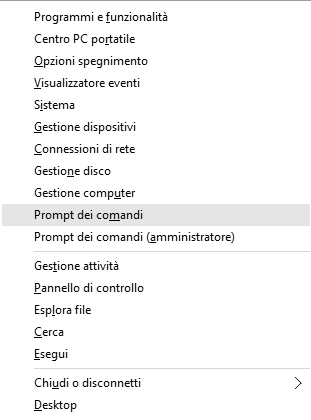 WIN+X e selezionare Prompt dei comandi WIN+X e selezionare Prompt dei comandi