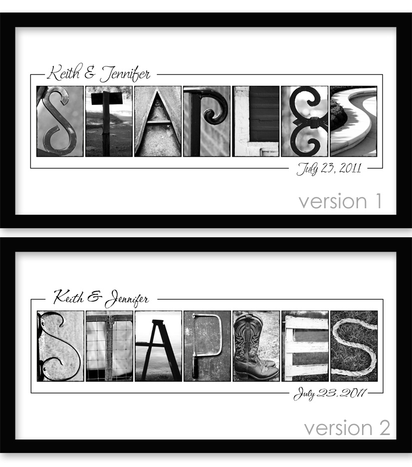 STAPLES custom wedding name frame alpahbet photography