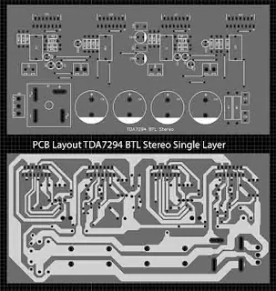 Power Amplifier TDA7294 BTL Stereo PCB Layout Single Layer: