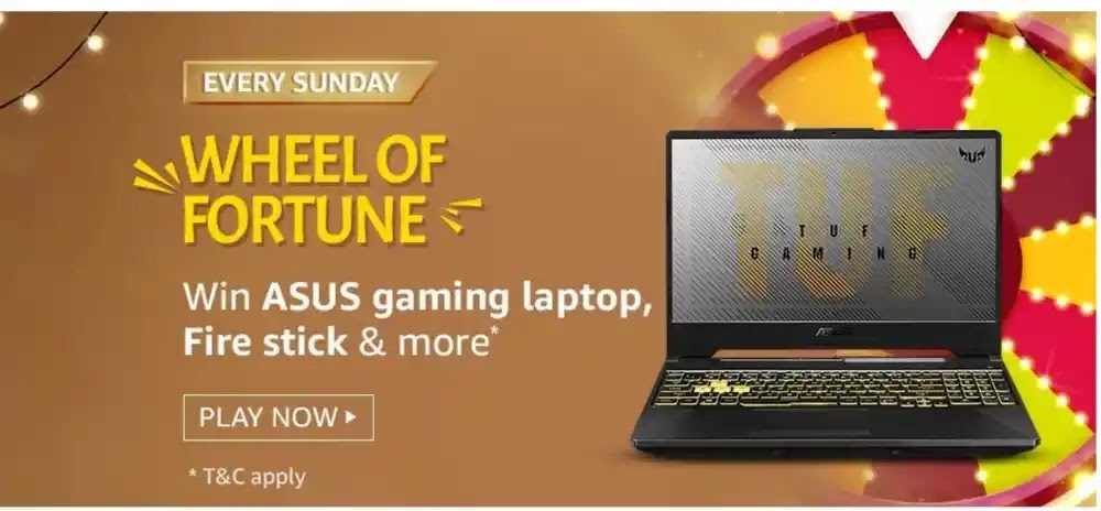 When is Republic Day celebrated? Amazon EVERY SUNDAY WHEEL OF FORTUNE spin and win ASUS Gaming Laptop, Fire Stick & more.