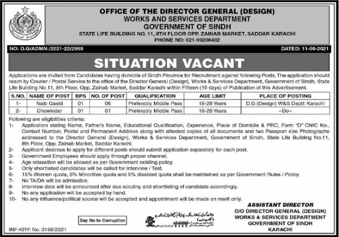  JOBS | Government of Sindh Office of Director General (Design)