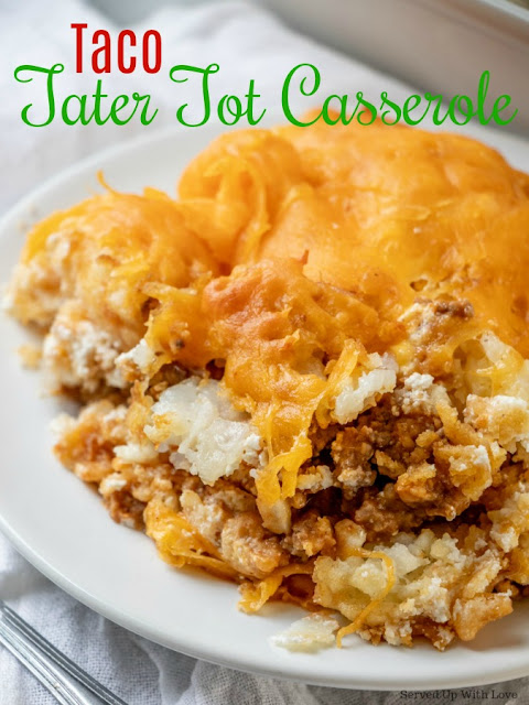 Taco night just got a little more fun AND delicious with this Taco Tater Tot Casserole from Served Up With Love. 