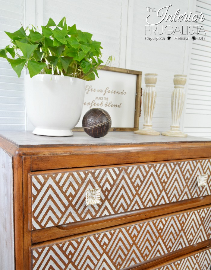 Whitewashed Geometric Dresser Makeover Interior Frugalista